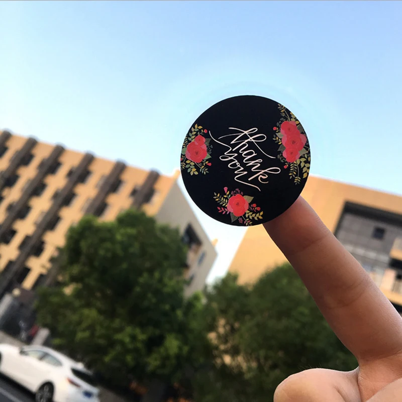 120pcs/lot Vintage Flower Black Round Stickers Seal for Handmade Gifts Baking Packaging Decoration Scrapbooking Stickers