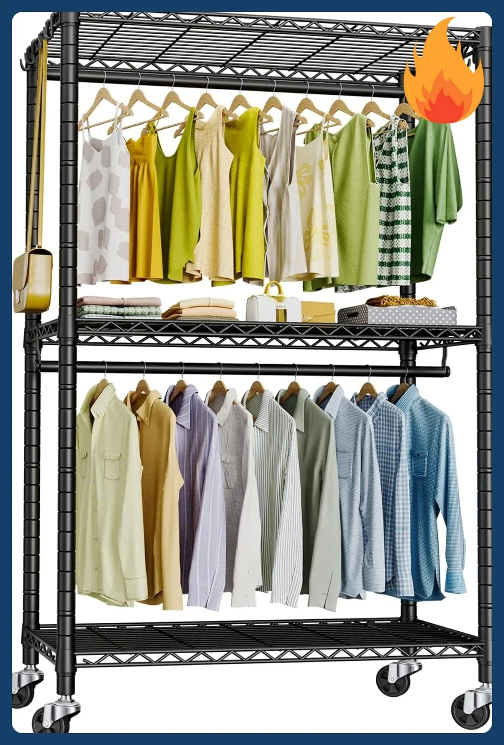 

[Hot Deal!]P3 Rolling Clothes Rack, Clothing Racks for Hanging Clothes, Heavy Duty Garment Rack with Wheels, Freestanding Portab