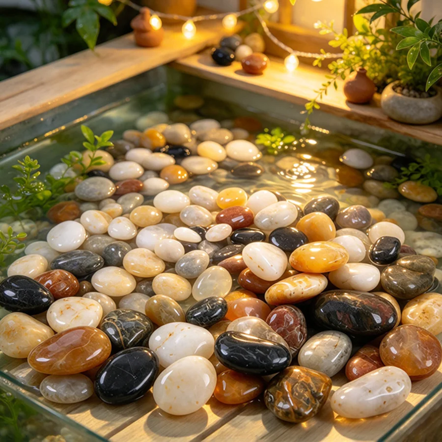 400/700/800g Polished River Pebbles Smooth Tumbled Stones Multicolor Decorative Gravel for Aquarium Tank Water Feature XJM