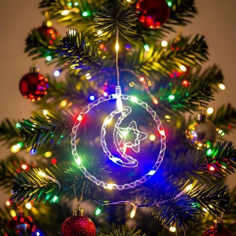 2 шт. прозрачная круглая лампа на присоске со звездой и луной, питание от батареек 3AA (искл.), используется для украшения вечеринки, комнаты и Рамадана