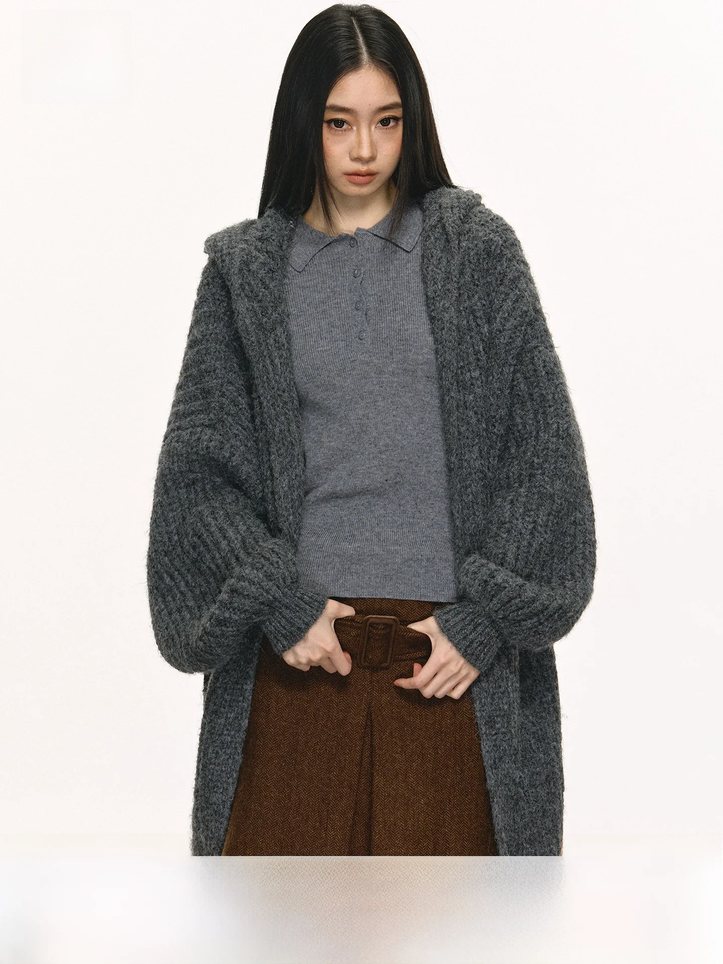 

Anna Aneae Vintage Lazy Women's Woolen Hoodie Spring Loose Fit Mid-Length Simple Versatile Top Trendy Long Sve Cardigan