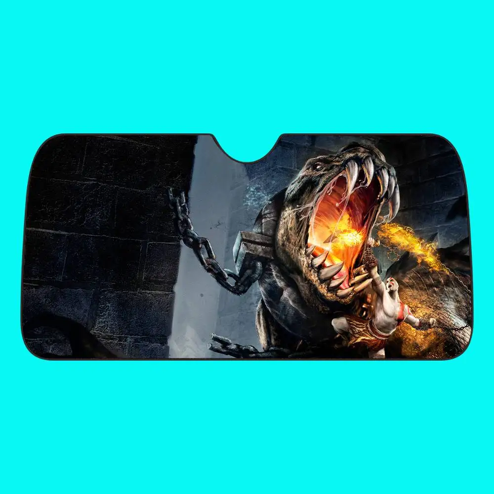 ゴッド・オブ・ウォー ゲームカーサンシェード 130x70cm 車用サンシェード フロントガラスカバー UV保護 自動バイザーアクセサリー 車用