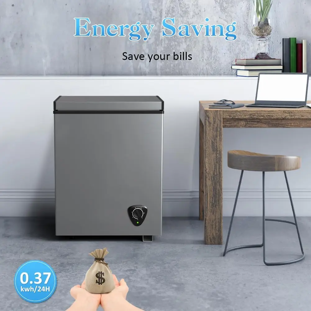 Chest Freezer - Compact Deep Freezer Small Freezer 7 Adjustable Temperature with Removable Basket, 3.5 Cubic Feet Energy Saving