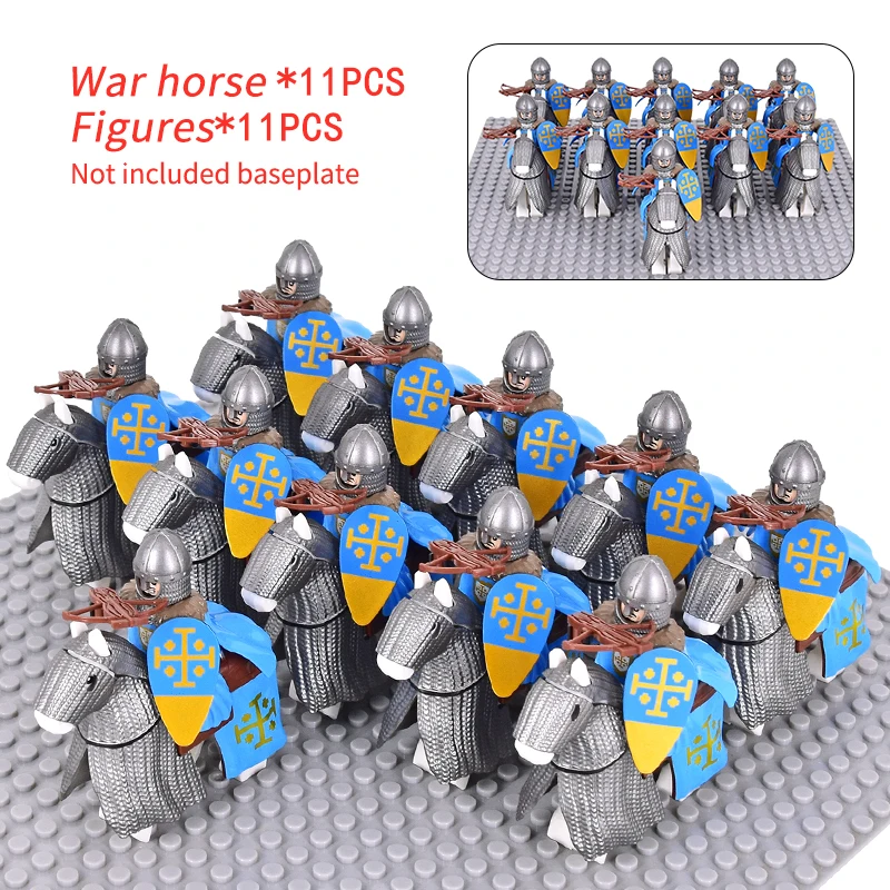 MOC Medieval Signifer Castle Figures Jerusalem Cavalry War Horse Military Building Blocks Bricks Toys for Children XMAS gifts