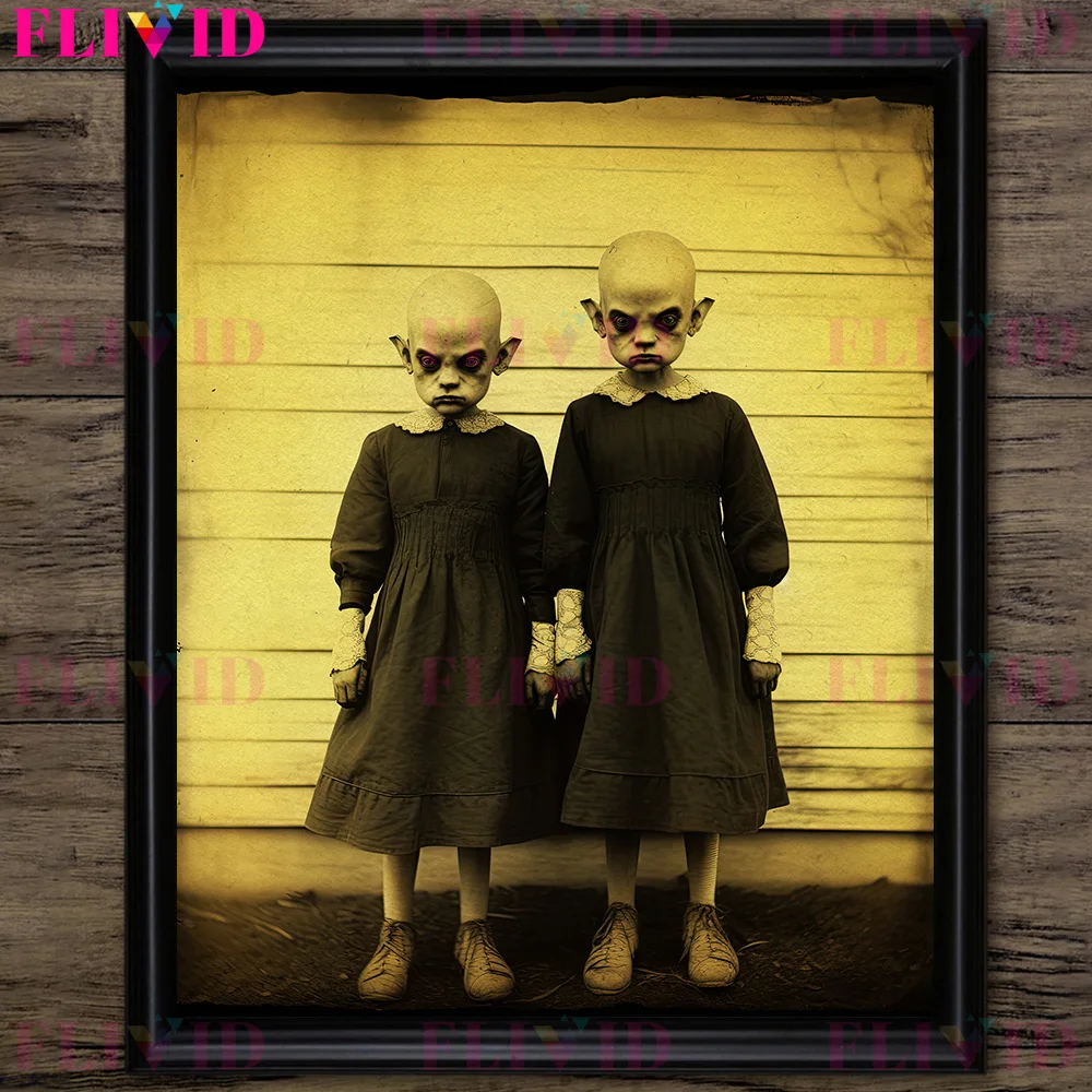 Creepy Twin Photography Vintage Wall Art Canvas Painting Surreal Fantasy Horror Retro Photo Art Poster Print Home Decor Unframed