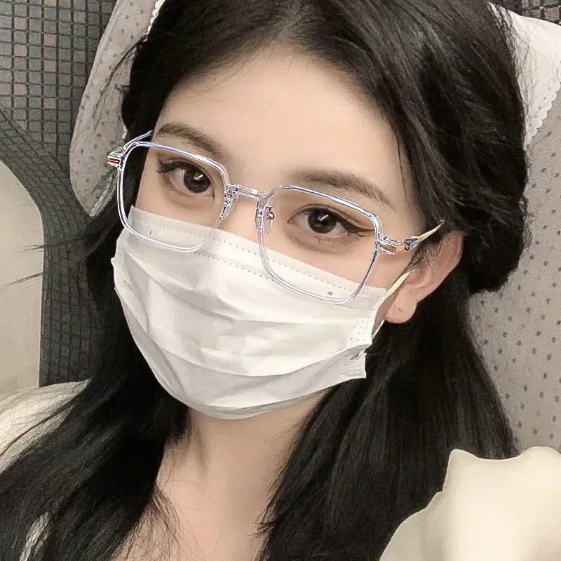 Fashion Big Square Anti Blue Light Glasses Ultra Light Transparent Metal Frame for Women Men Computer Eye Protection Spectacles