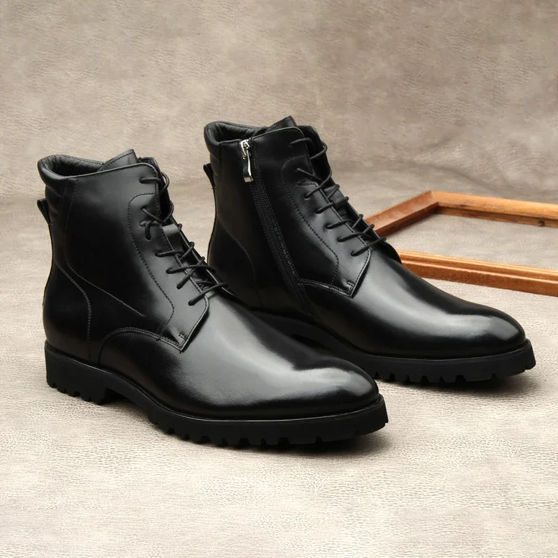 Large Size EUR46 Winter Black Mens Ankle Boots Genuine Leather Boots Male Office Shoes image 4