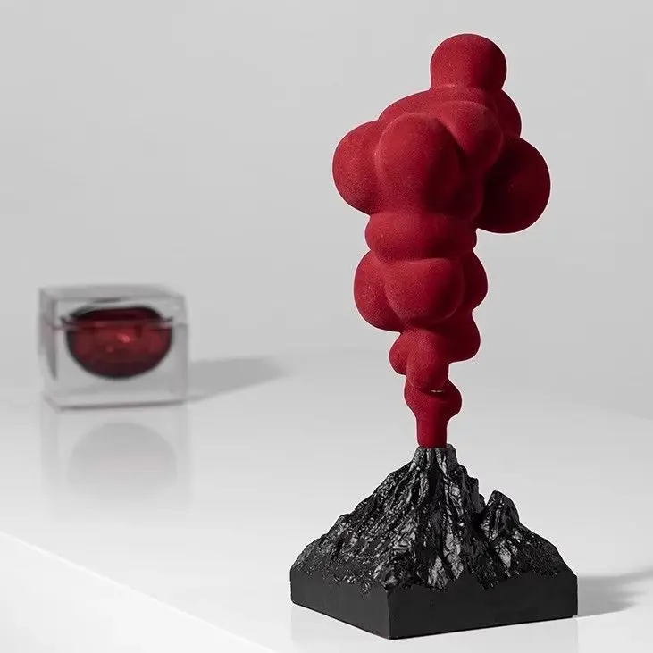 Modern Minimalist Red Volcanic Eruption Figurine Creative Fun Desktop Ornament for Living Room TV Cabinet Decor