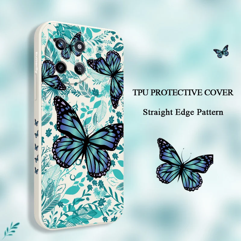 Funda de teléfono con hojas de mariposa para OPPO Realme 14 13 12 11 10 9 9i 8 8i 7 Pro Plus C35 C21Y C25Y C25 4G 5G, funda de silicona líquida