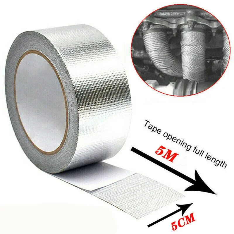 

Car Exhaust Pipe Insulation Tape Thermal Wrap Silver 5M*5cm & 6 Ties 850°F Temperatures Resistant Aluminum Foil Car Accessories