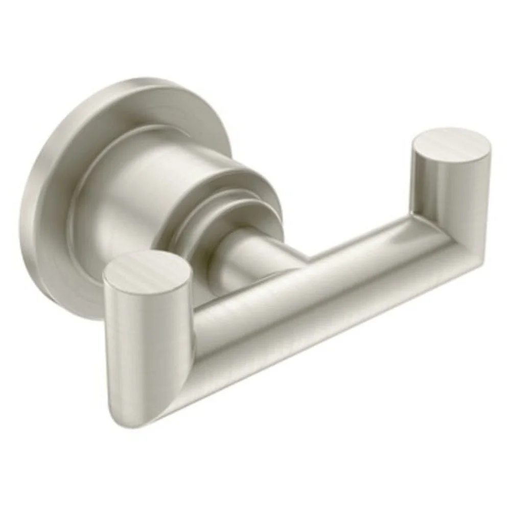 Modern Brushed Nickel Double Robe Hook Easy Installation Industrial Chic Design Durable Metal Mounting Post Bathroom Accessory