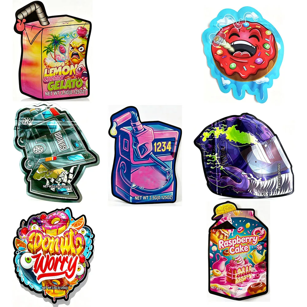 3.5g Cartoon Special Irregular Die Cut Mylar Bag Plastic Zipper Lock Storage Pouch Empty Cali Package 3.5 Gram Packaging Case