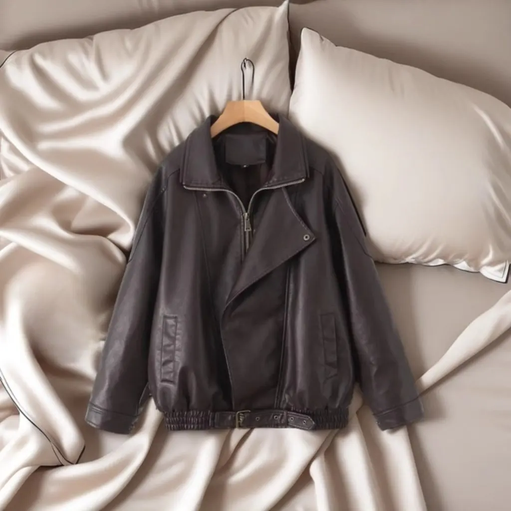 

Women's Retro Motorcycle Leather Jacket Casual Loose Faux Leather Bomber Style New European And American Fashion