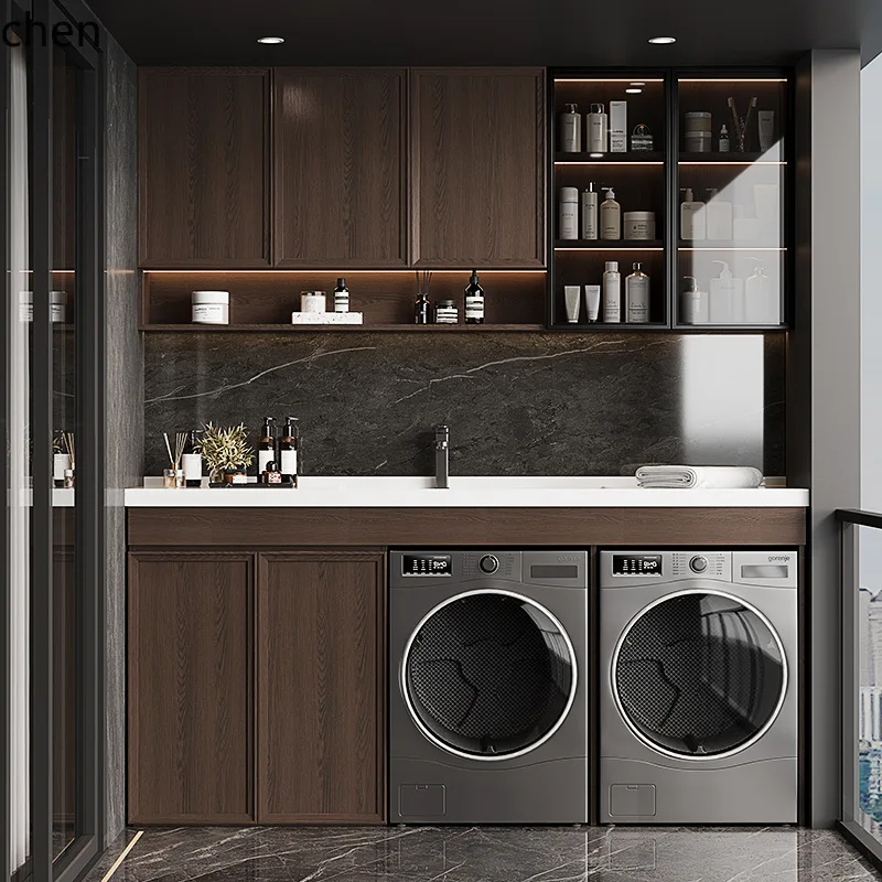 

ZML integrated cabinet balcony laundry pool basin with rubbing board upper basin washing machine significant other cabinet