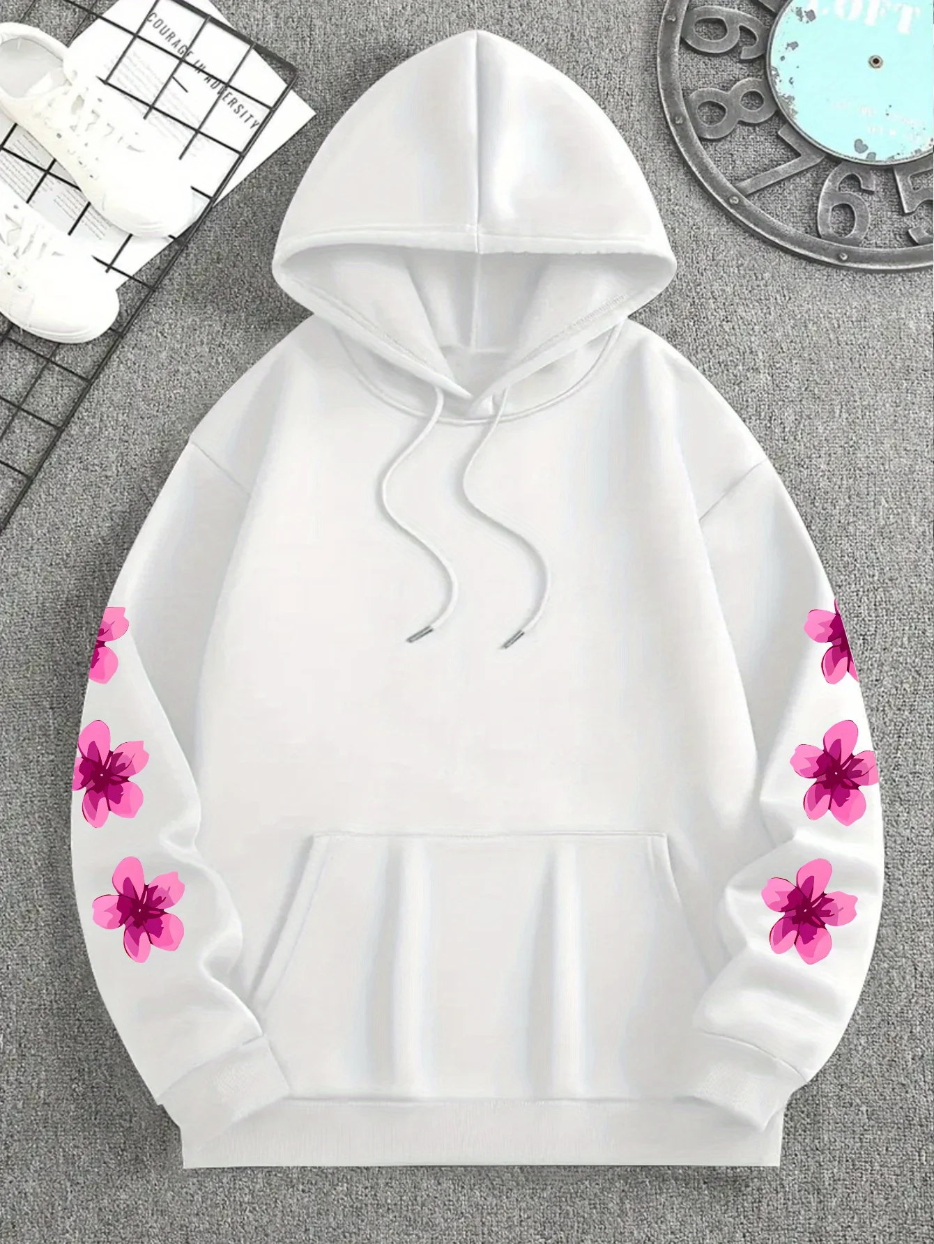 Herren Sport Hip-Hop Hoodie Rosa Blumen Schmetterling Hoffnung Buchstaben Grafik Rückendruck Streetwear Fleece Pullover Sweatshirt – Detail 11