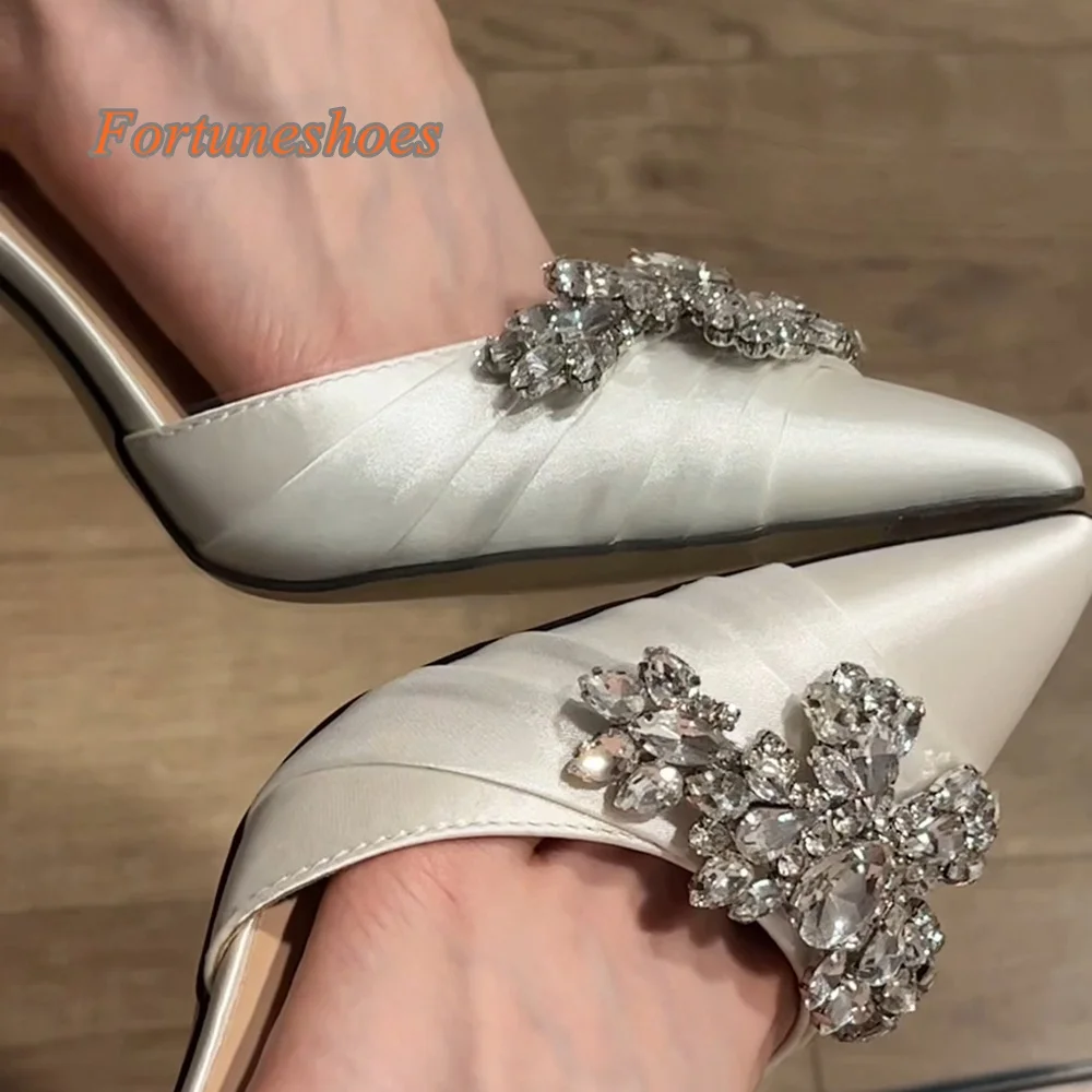 Shallow Pointed Toe Women Pumps Rhinestone Slip On Stiletto High Heel Solid Silk Shoes Fashion Casual 2024 New Arrivals Pumps