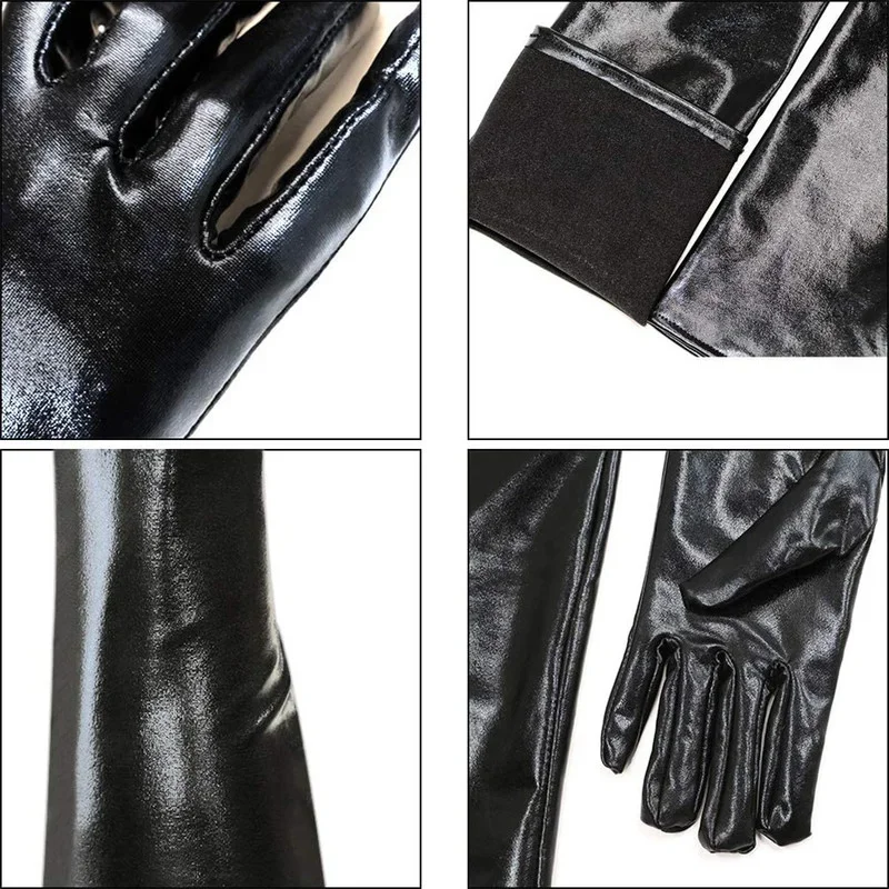 Guantes largos de piel sintética para hombre y mujer, manoplas de piel sintética con dedos completos, Sexy, para club nocturno