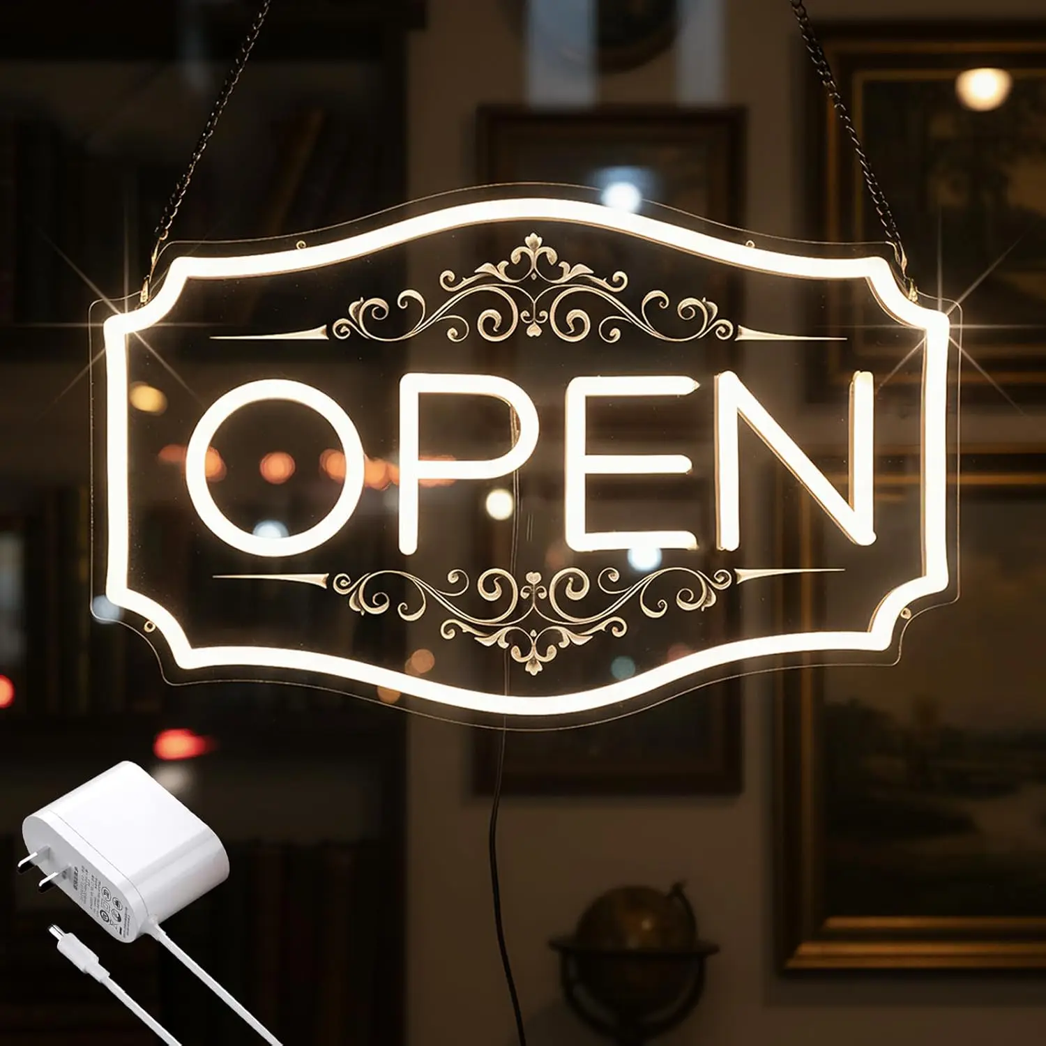 Open Sign for Business, LED Dimmable Neon Open Sign with 12V/2A Adapter, 16.5