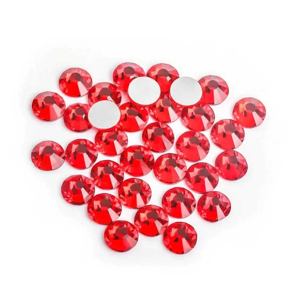 SS3-SS40 Glass Light Siam Red Crystal Glitter Nail Art Decorations Silver Flatback Rhinestones Non HotFix DIY Bag Shoes Crystal