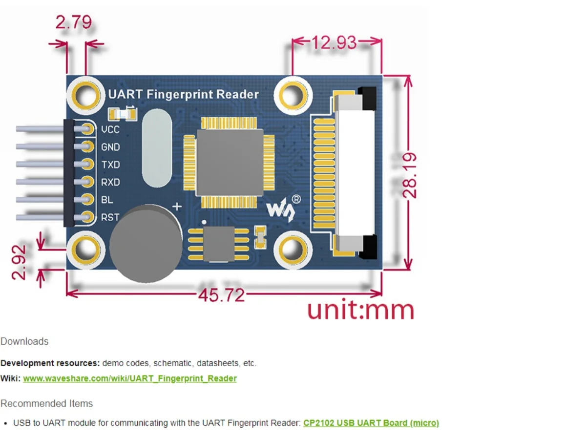 waveshare-uart-fingerprint-reader-onboard-processor-stm32f205-commercial-fingerprinting-algorithm-optical-sensor