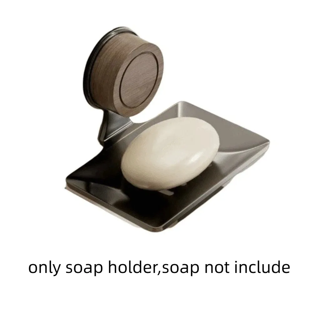 

Walnut Style Wall Mounted Soap Box Suction Cup Self-draining Soap Holder Portable Design Plastic Base Soap Dish Shower