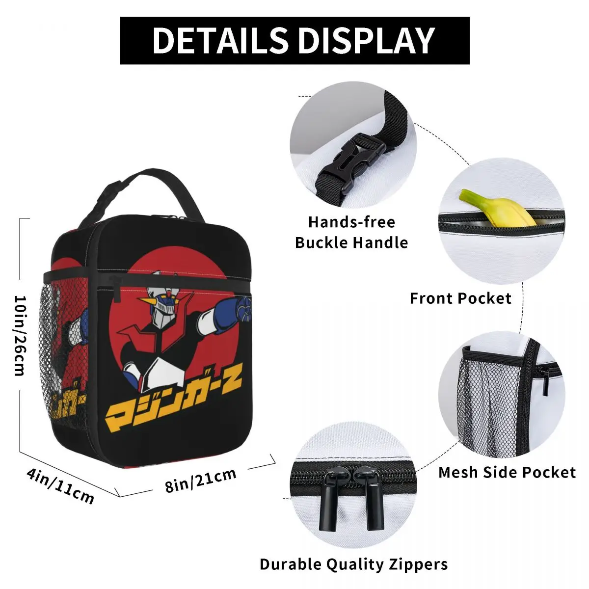 Mazinger-Z Insulated Lunch Bag Thermal Bag Reusable Meal Container Robot Portable Tote Lunch Box for Men Women College Travel