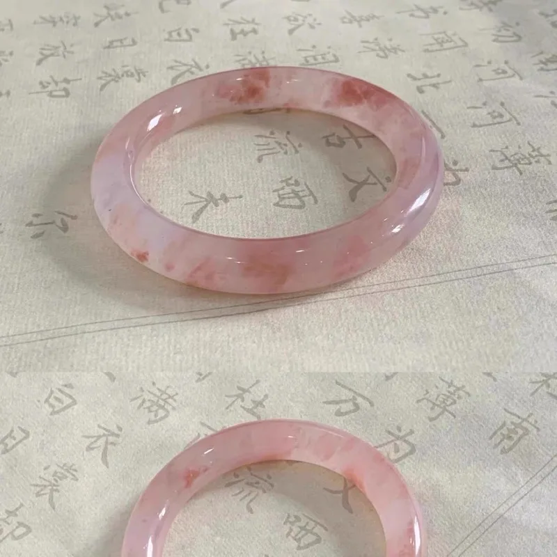 Golden Silk Jade , No Glue Injection, Round Bar Bracelet, Xinjiang Peach Blossom Natural High Translucency Grapefruit Co