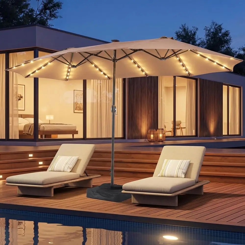 

15ft Patio Umbrella with Base, Double-Sided Vented for Outdoor Use, Crank Handle, Suitable for Pool, Deck, Backyard, Beach