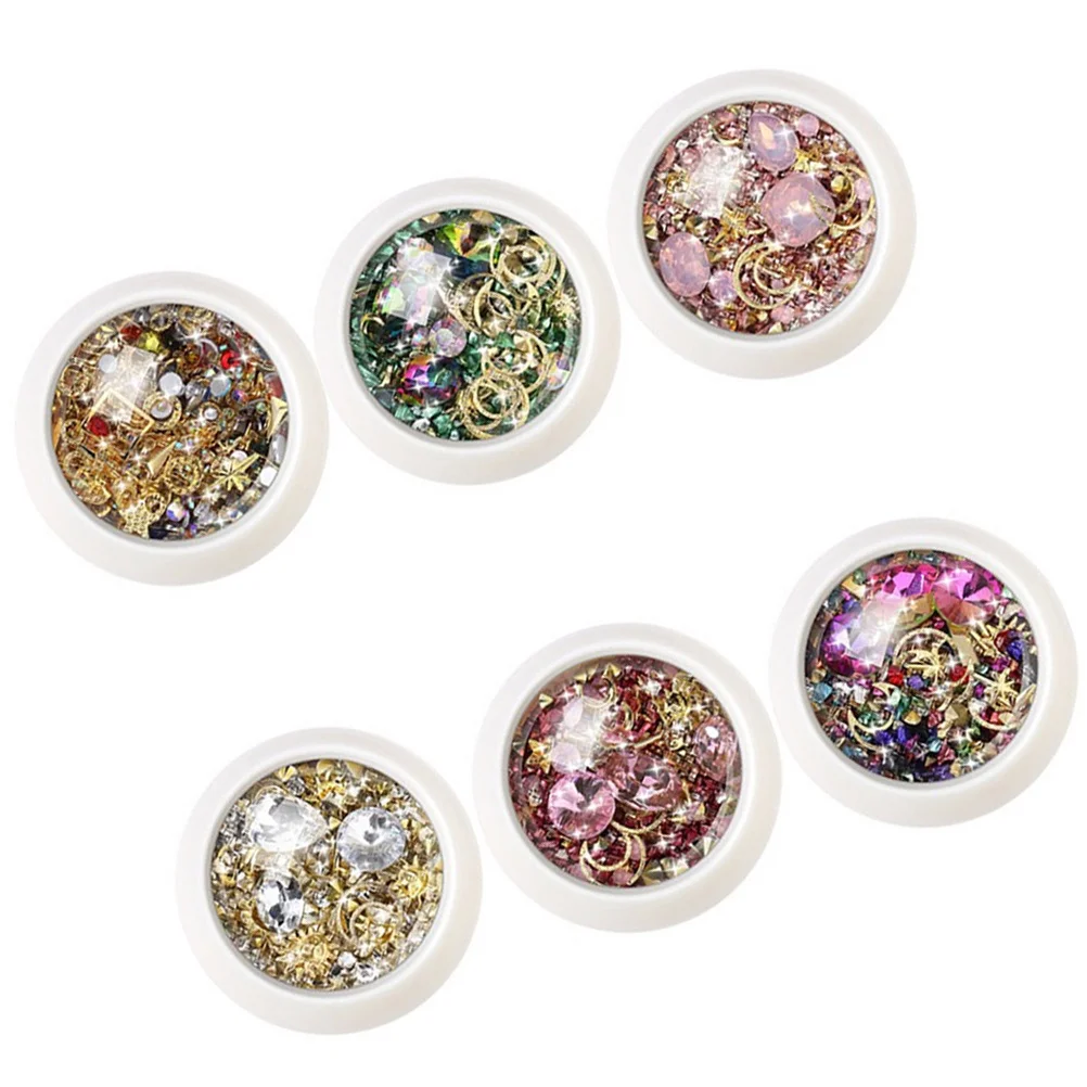 Ensemble de 6 pointes de Nail Art en strass, Styles mixtes, décor de manucure pour femmes et filles, fournitures légères pour Nail Art, cadeau