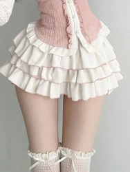 ADAgirl-Mini jupes de ballet blanches Kawaii pour femmes, taille élastique, jupe Lolita à volants, Japon Cutecore A-Line, jupe taille haute, été