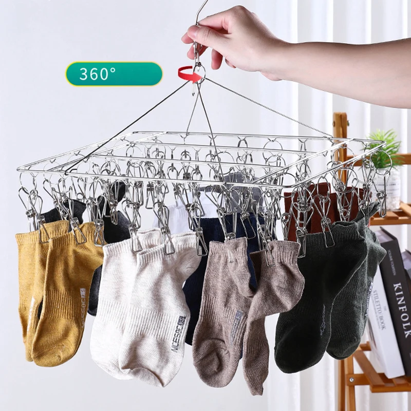 1/2Pc 50 Clips Square Stainless Steel Windproof Clothespin Laundry Hanger Bra Sock Towel Clothesline Hook Clothes Rack Peg Dryer