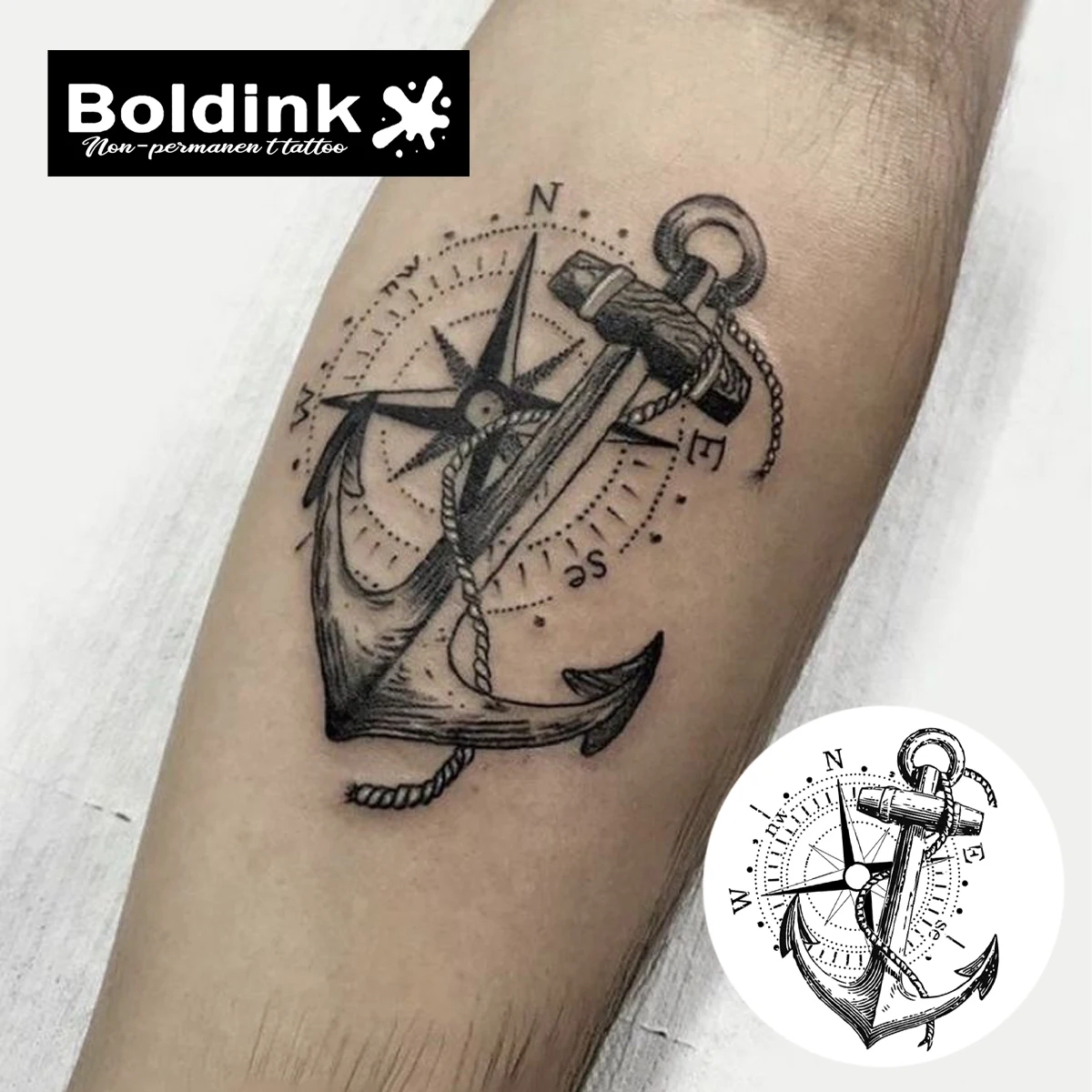 وشم مؤقت مرساة Boldink، آخر حتى 15 يومًا، تكنولوجيا جديدة سحرية مقاومة للماء، ملصق شبه دائم.