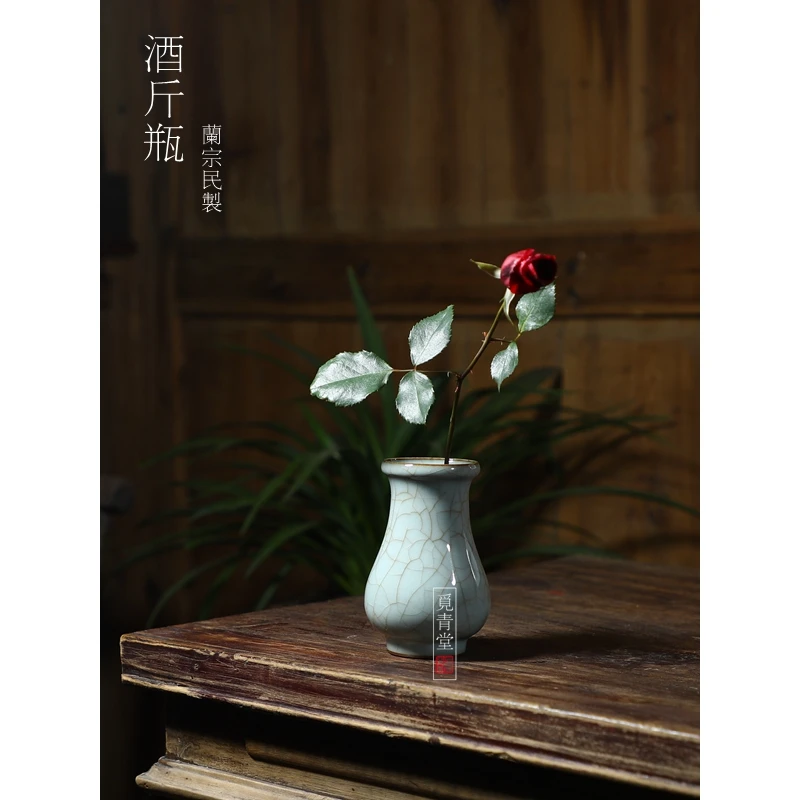 |Lan Zongmin Longquan Celadon Master Famous Handmade Ceramic Decoration Flower Holder Chinese Pink Green Mini Flower Vase Table-