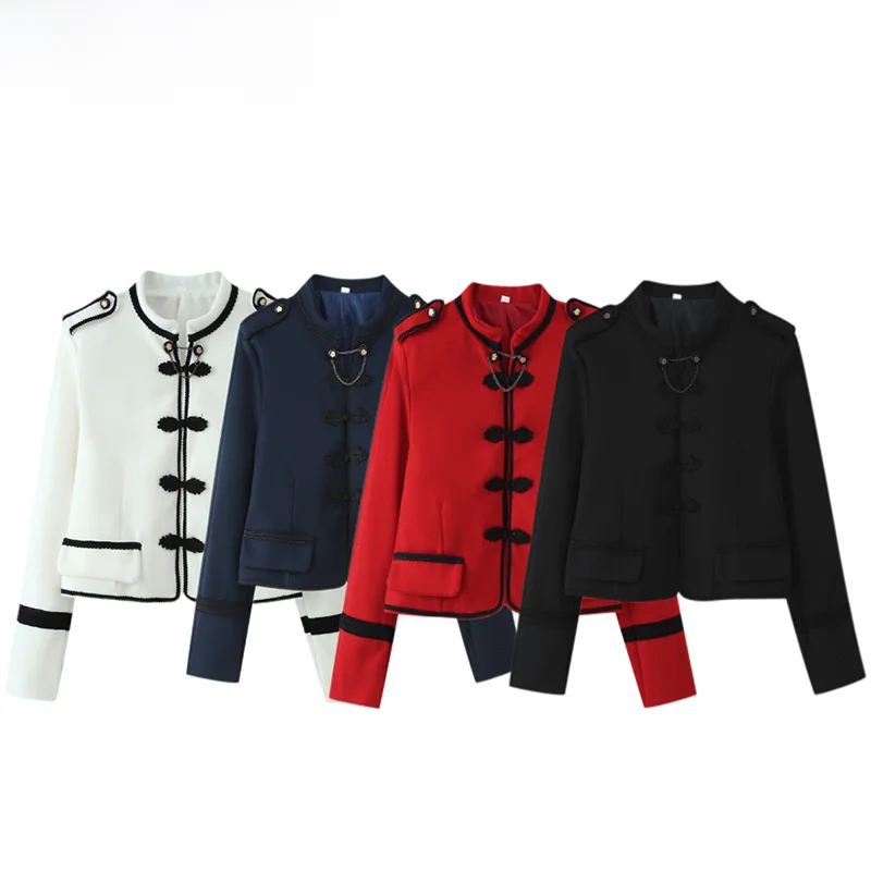 Fashionable Summer New Arrival Women's Long Sleeve Stand Collar Woolen Coat with Lace Decoration Standard Fit Short Outerwear