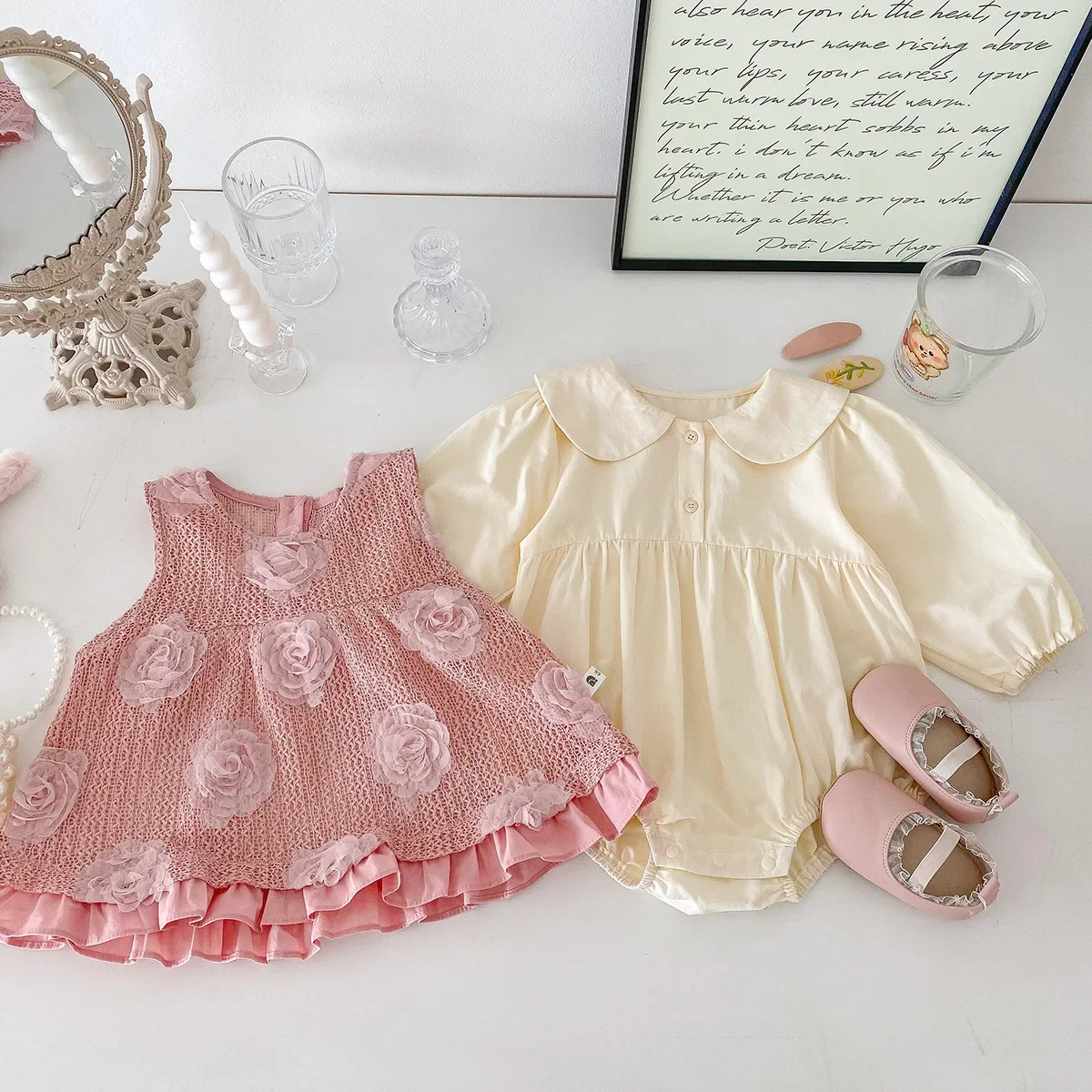 Baby Girl Clothes Spring and Autumn Baby Bag Clothes Long Sleeve Rose Two Piece Set Crawler Clothes Sweet and Cute Spring