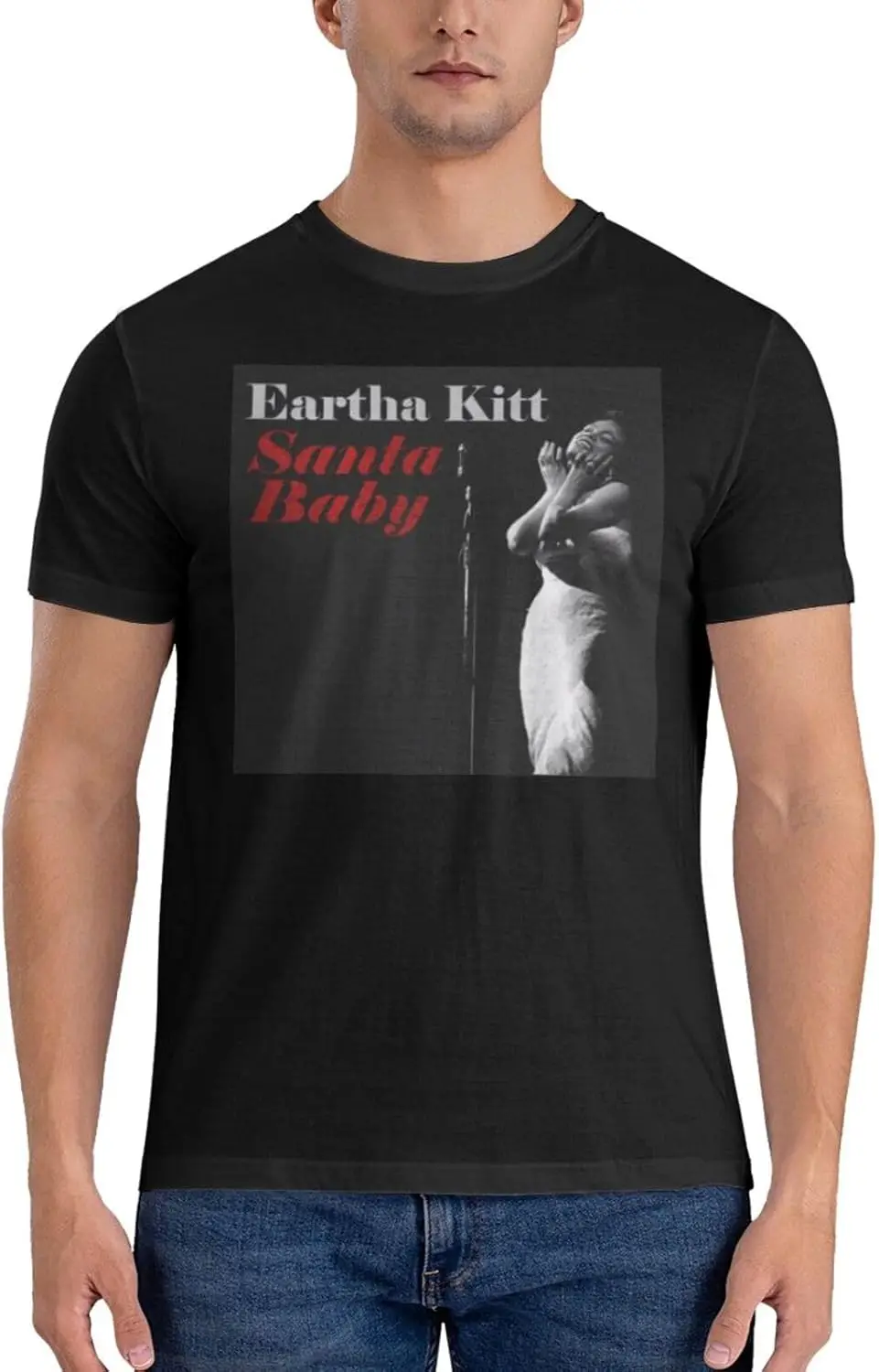 تي شيرت Eartha Music Kitt للرجال قابل للتنفس بياقة دائرية وأكمام قصيرة من القطن بنمط شخصي مخصص تي شيرت أسود