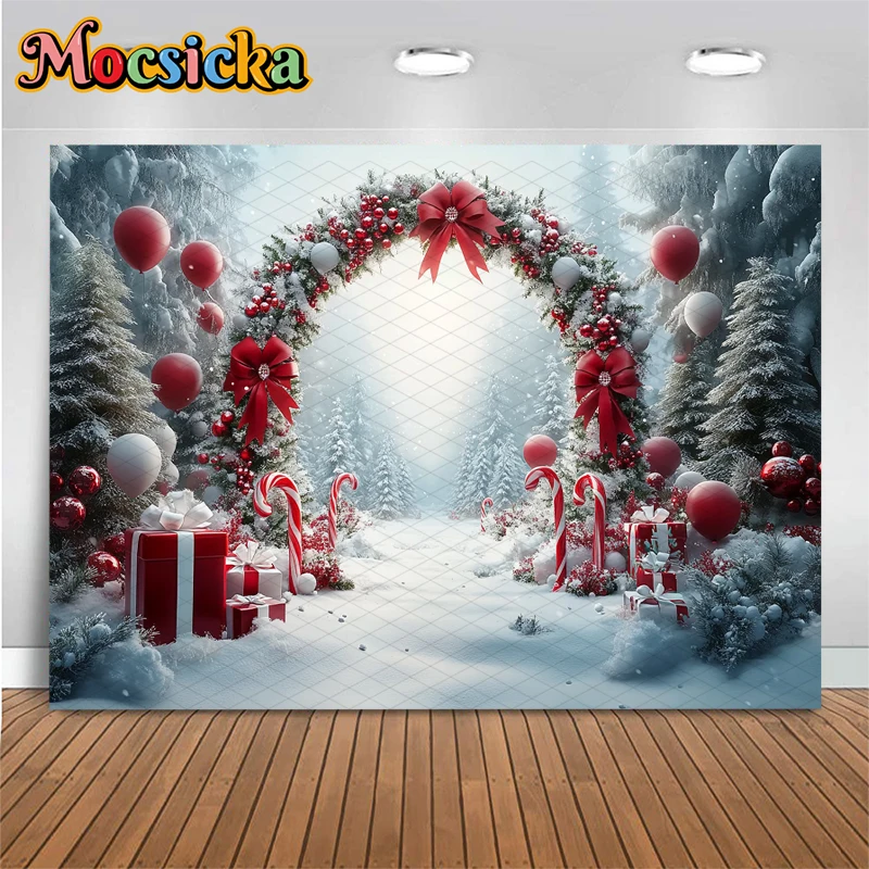 Mocsicka Christmas Backdrop Photography Xmas Tree Snow Lollipop Gifts Decoration Children Family Holiday Party Background Banner