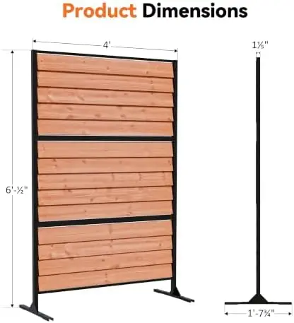 Modern Shade 6 x4 ft Louvered Wood Privacy Fence Panel Adjustable Screen with Louverd Slats, FSC Certified Natural