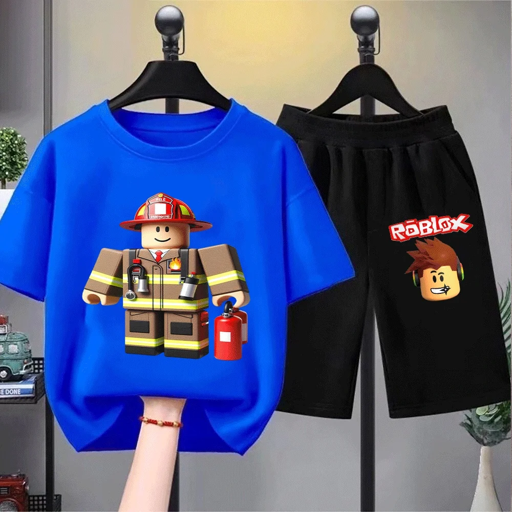 

ROBLOX Style Kids Firefighter T-Shirt Set with Helmet and Extinguisher Design for Fun Playtime