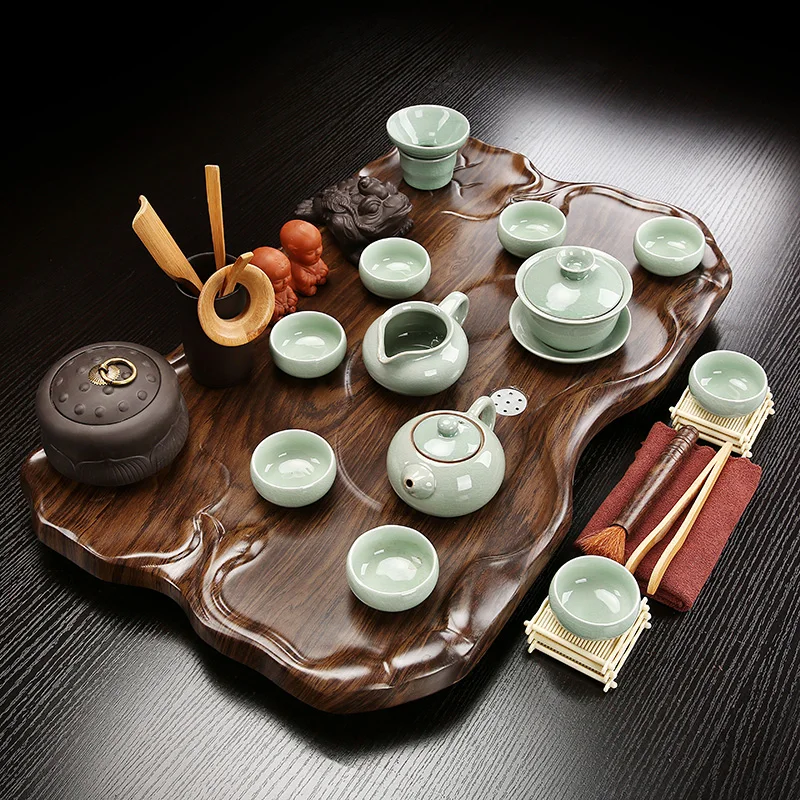 Big Serving Tea Tray Wooden Decorative Accessories Ceremony Valet Tea Tray Drip Drainage Kitchen Bandeja Madera Home Products