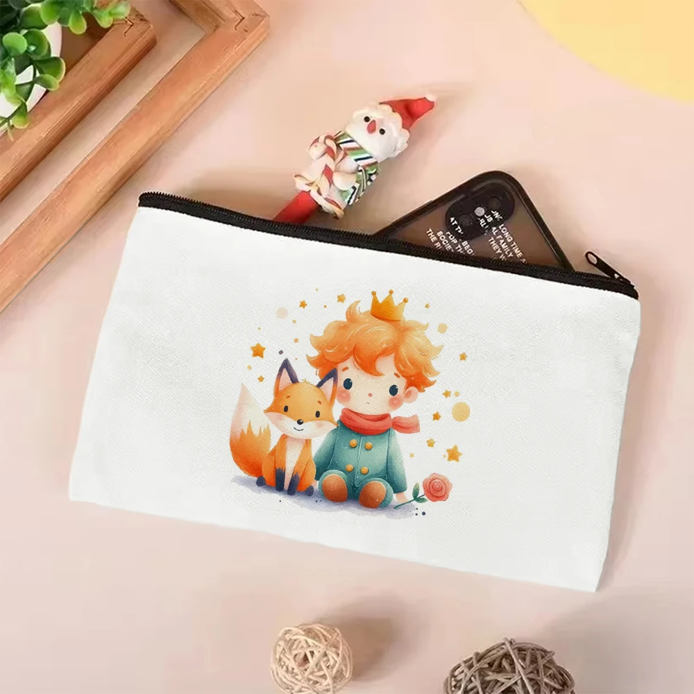 حقيبة حمل قماشية مستوحاة من الأزهار والثعلب الكرتونية من Little Prince، تصميم أنيق ومتين، مثالية لمحبي الكتب والاستخدام اليومي