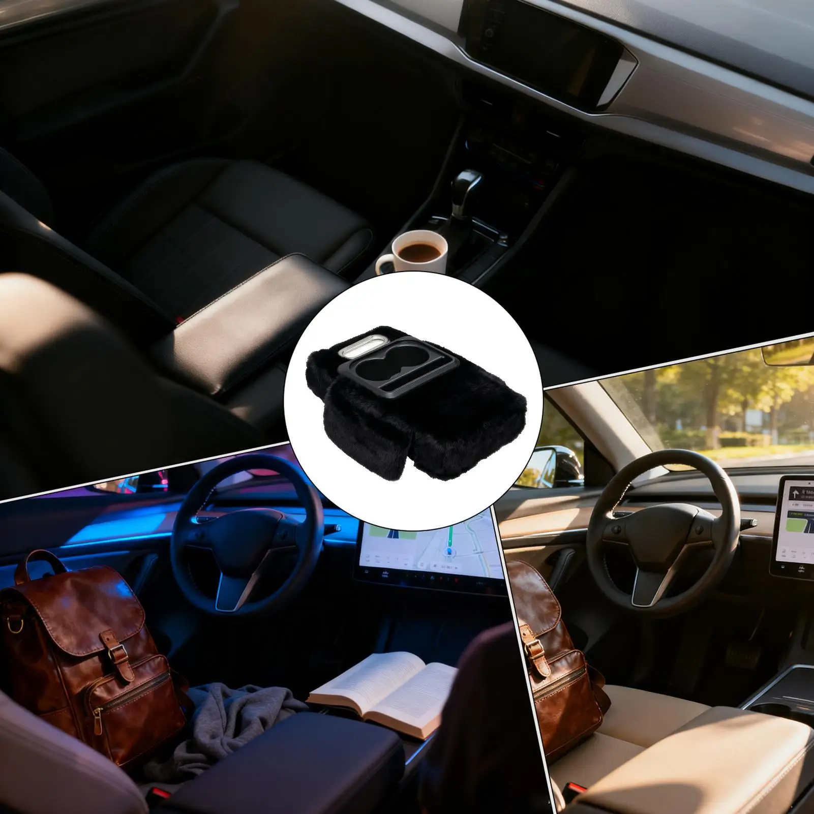 Car Armrest Cushion Plush Cushion Decor Armrest Protector Pad For Car Interior Truck Automobile SUV Center Console Winter Warm