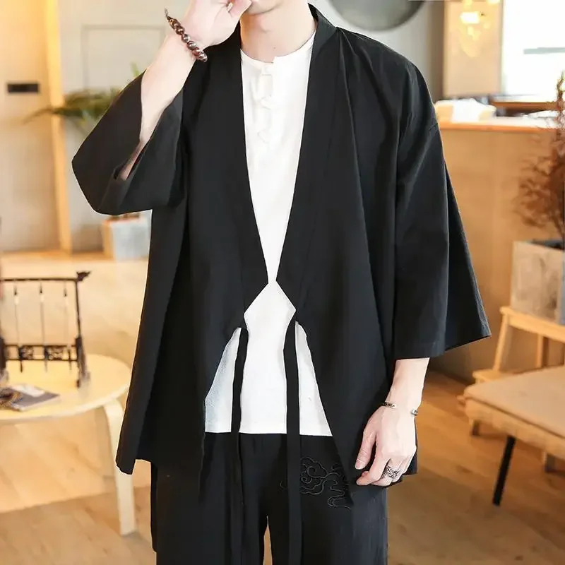 Solid Mens Kimono Japanese Streetwear Men Men's Japan Clothing Shirt Blouse Korean Clothes Cardigan 5XL Summer