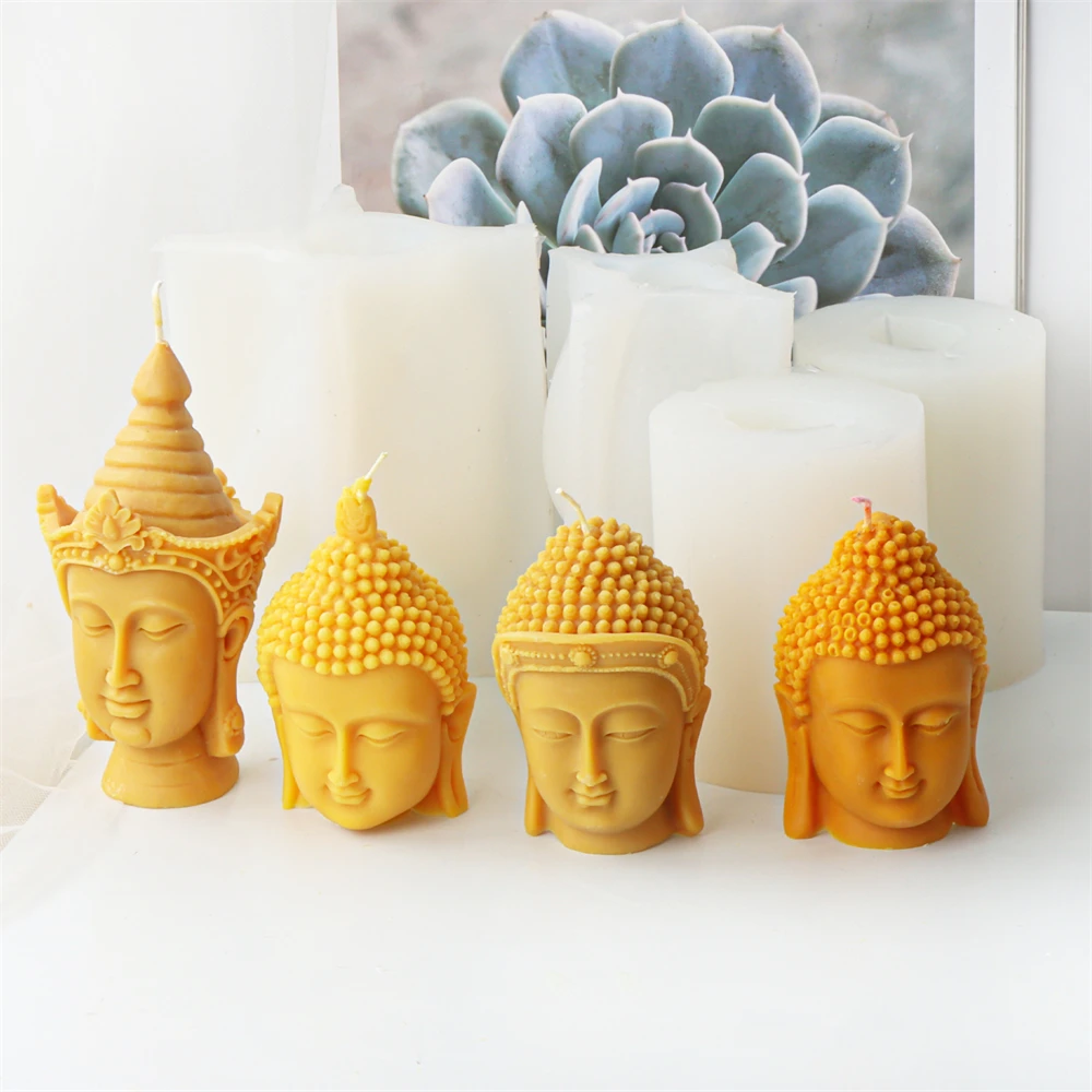 New 3D Buddha Head Candle Silicone Mold Buddha Church Statue Plaster Resin Mould DIY Candles Wax Clay Craft Ornament Home Decor