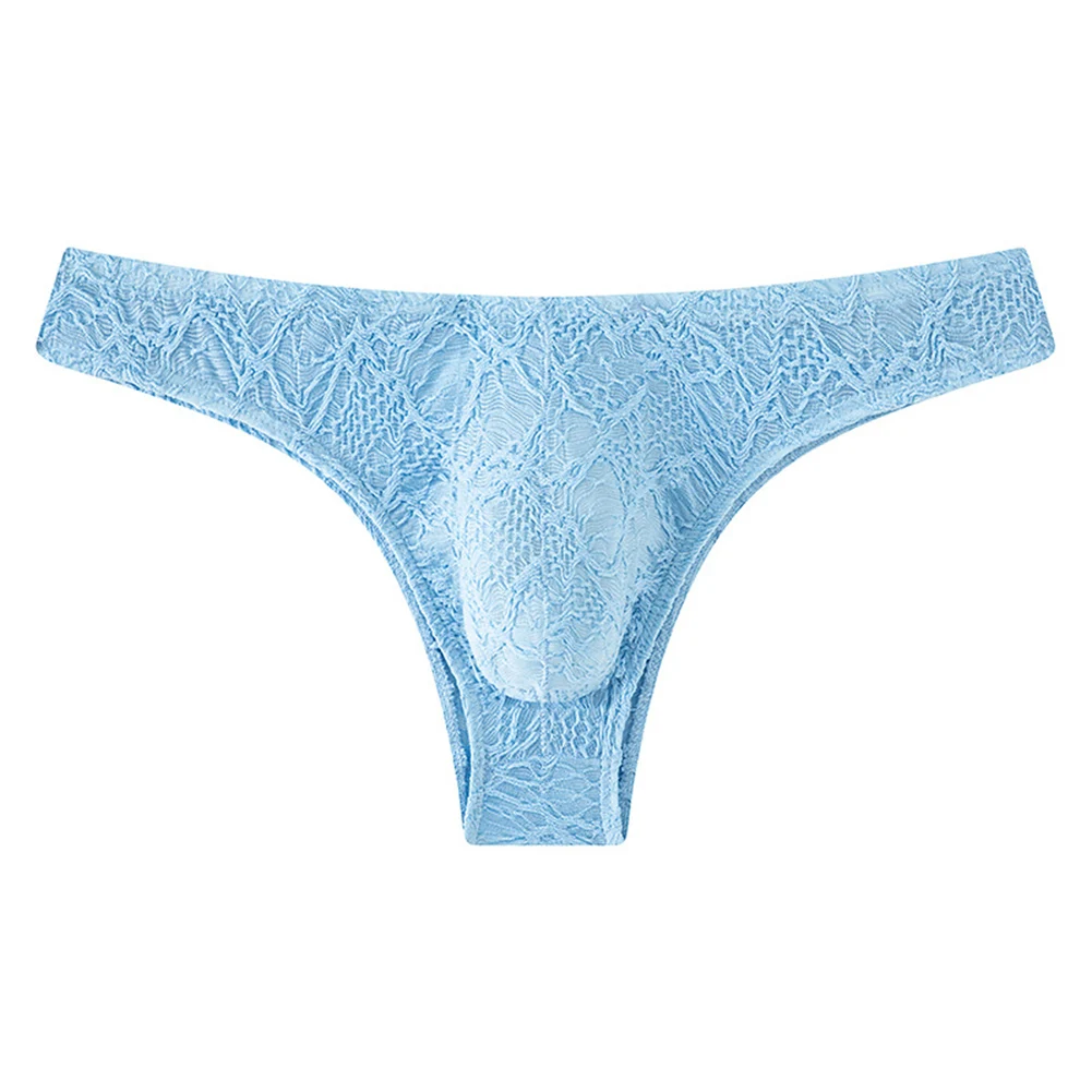Mens Floral Lace See Through Thong Panties Sexy U Convex Breathable  Half-covered Butt High Stretchy Lingerie Briefs Panties