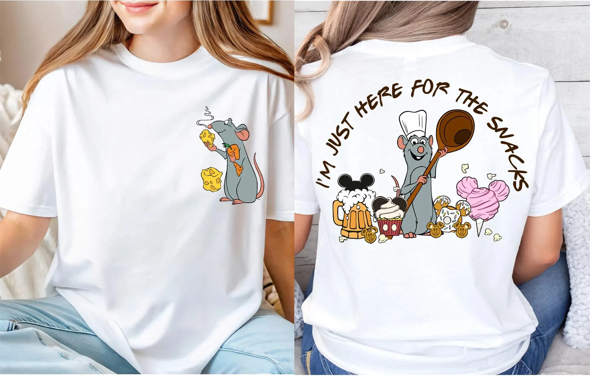 

Футболка «Я просто здесь для закусок» Рубашка «Рататуй» Pixar Футболка Disney Pixar Remy WDW Семейная рубашка для отдыха