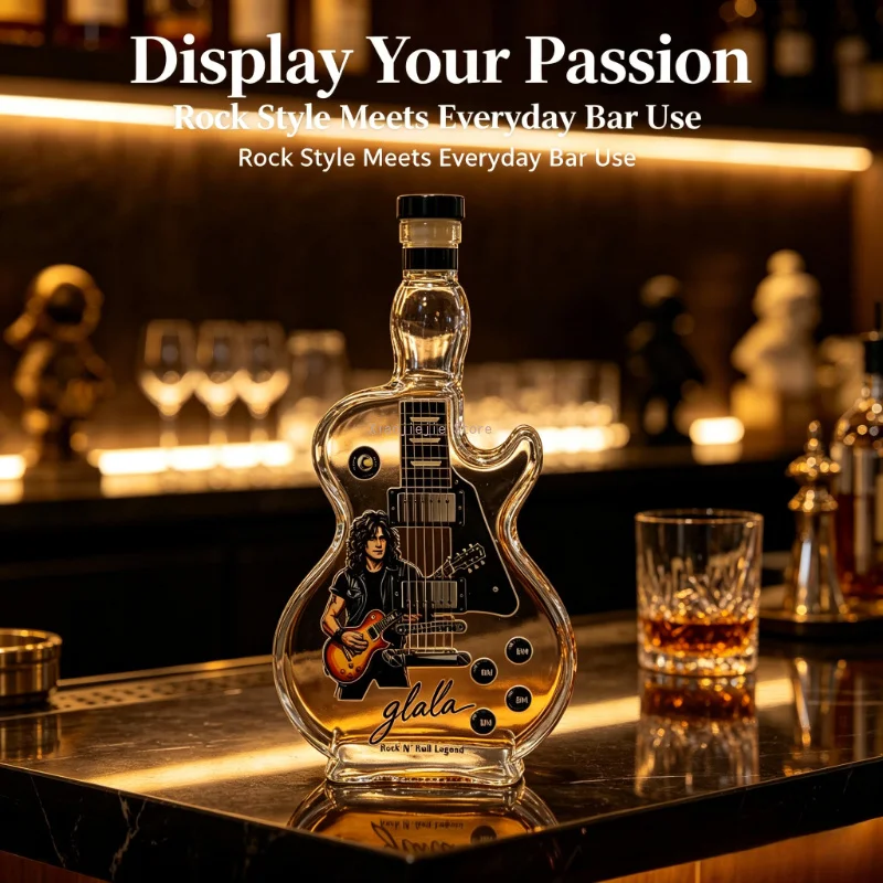 Guitar Shape Whiskey Decanter Clear Glass Liquor Bottle Rock Style Wine Decanter for Men, Music Lovers, Bar Decor, Birthday Gift