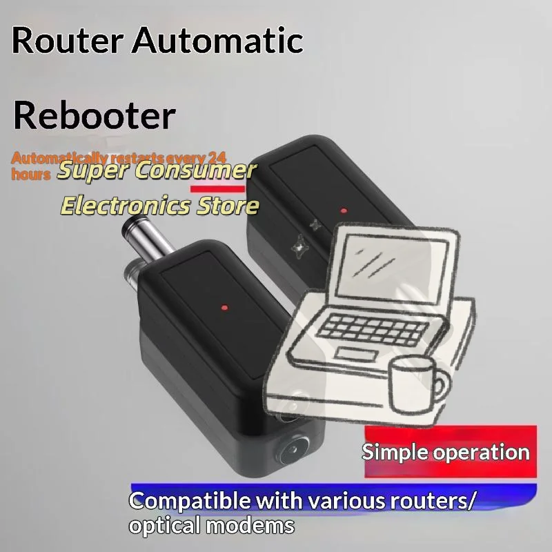 24H Auto Reboot Timer for Router/CPE – 5.5x2.1mm DC 5V-24V, Automatic Power Cycle to Fix Freezes, Plug & Play