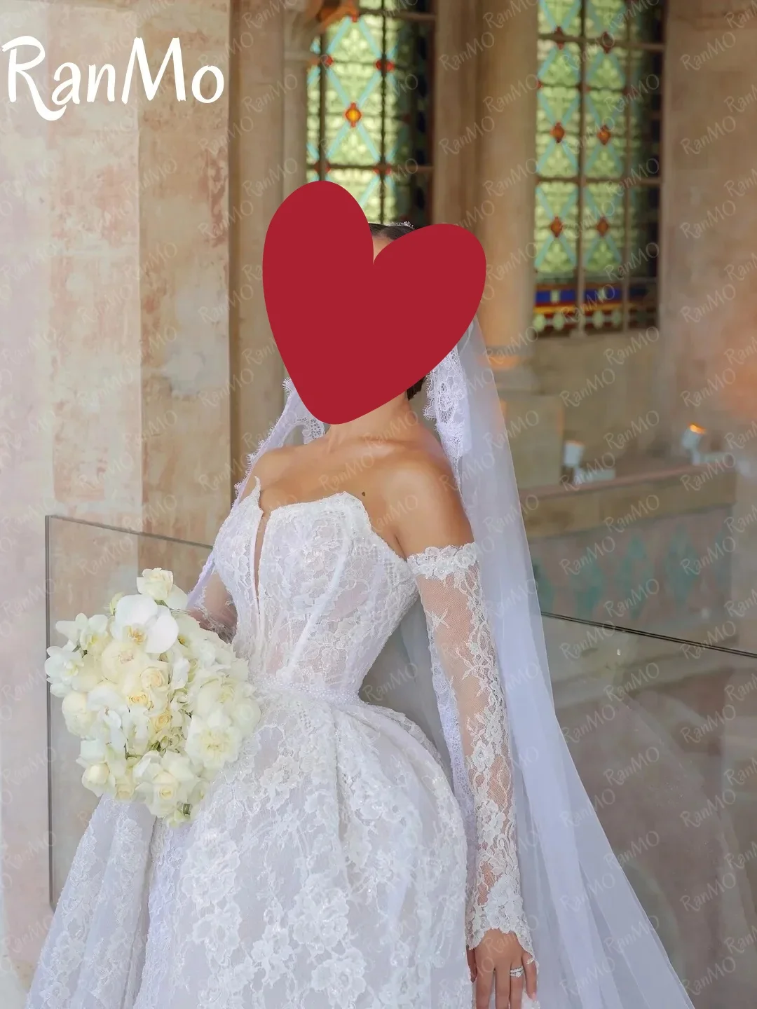 Ranmo 2025 절묘한 라인 웨딩 드레스 긴 소매 레이스 아가 라인 신부 가운 채플 맞춤형 Vestidos De Novia