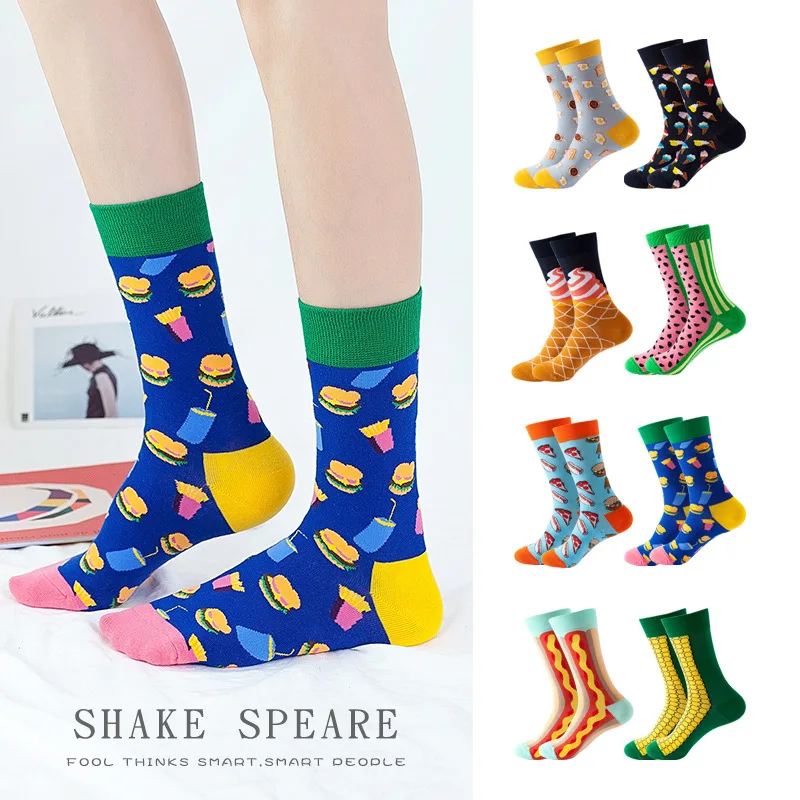 Men's and women's tide brand ins tide socks high-quality pure cotton creative food series mid-tube personality trend socks